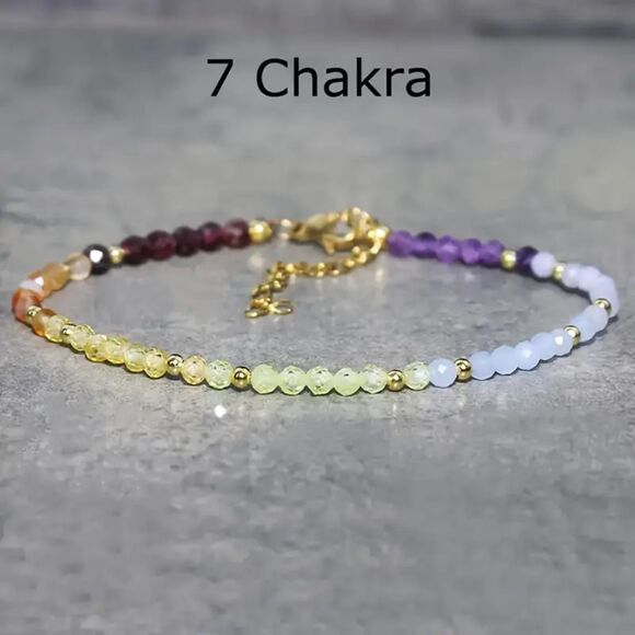 Natural 7 Chakra Gemstone Beaded Bracelet Crystal Meaningful 3MM Boho Adjustable - Picture 3 of 6